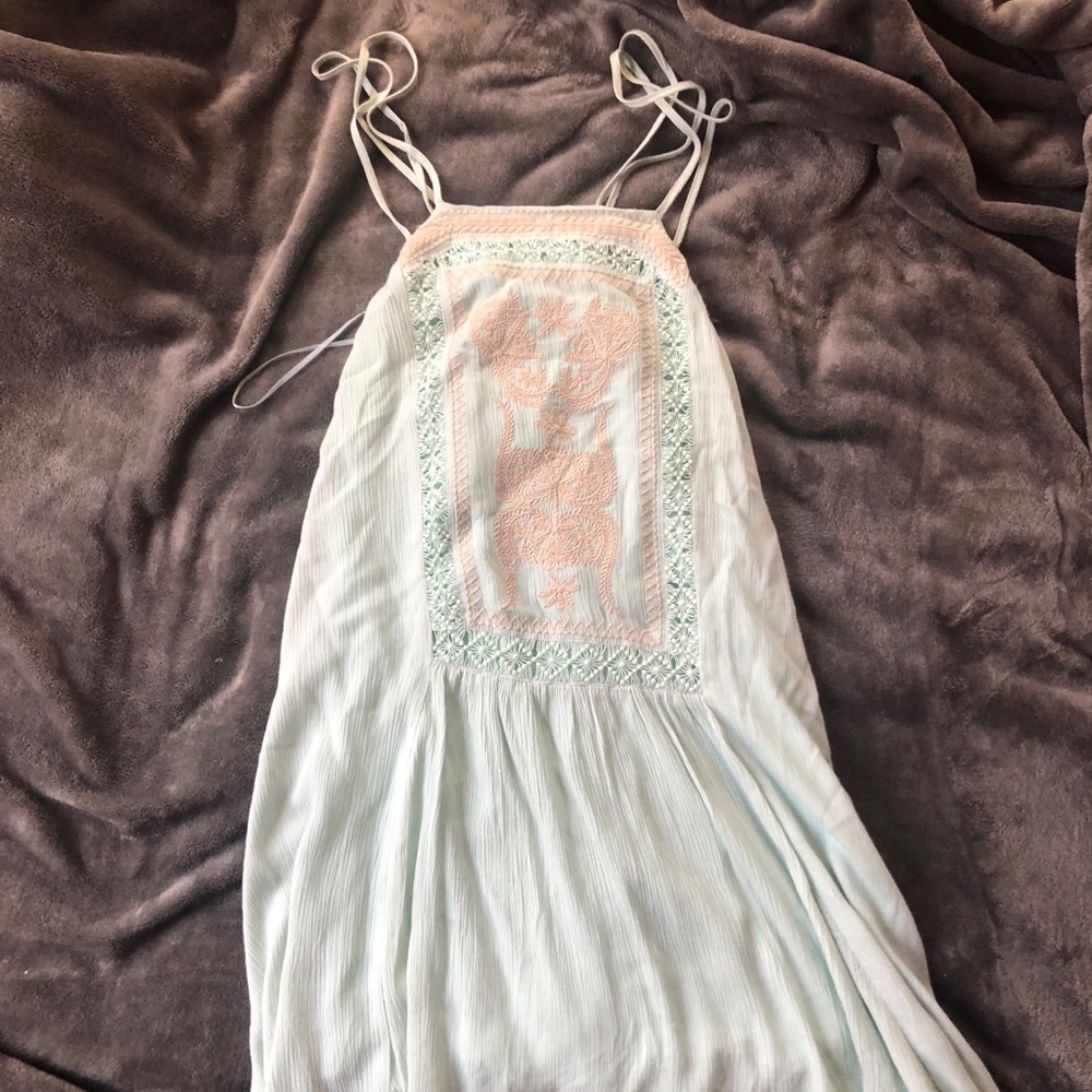 Mint Embroidered Paper Crane Racerback Dress